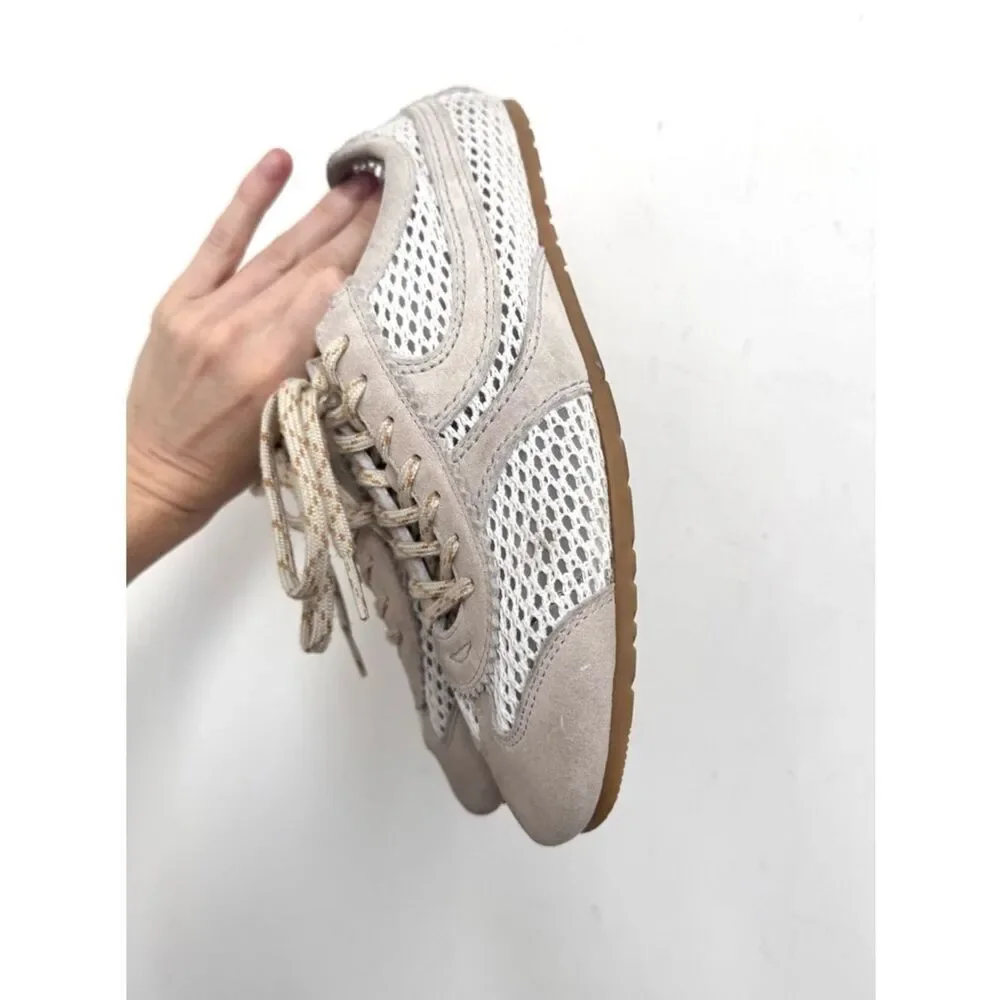 Dries Van Noten mesh and suede low-top sneakers in white and beige